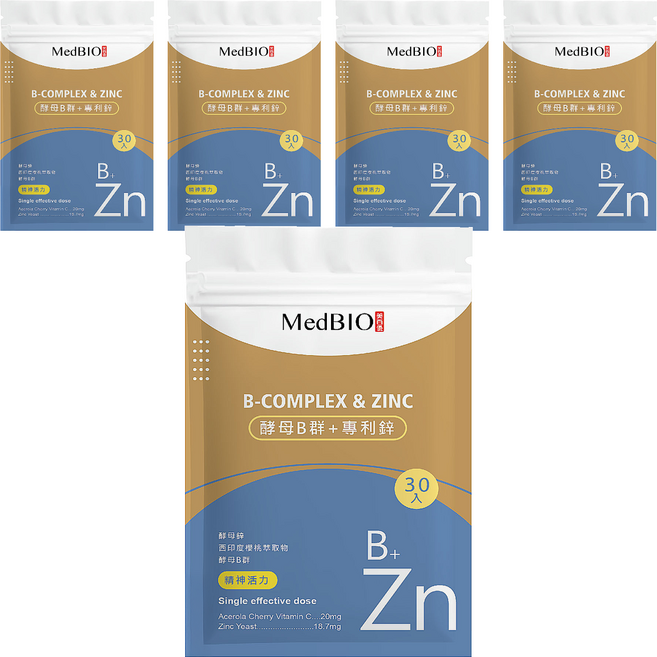 MedBIO 美百優 酵母B群 + 專利鋅, 500mg, 30顆, 5包