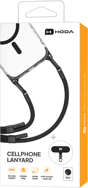 HODA 好貼 雙扣手機掛繩, 黑色 + 霧黑, 1個