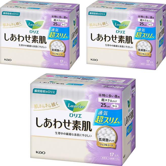 Laurier 蕾妮亞 舒膚FREE 素肌衛生棉 日夜用型, 25cm, 17片, 3包