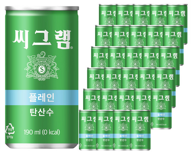 씨그램 플레인 탄산수, 190ml, 30개
