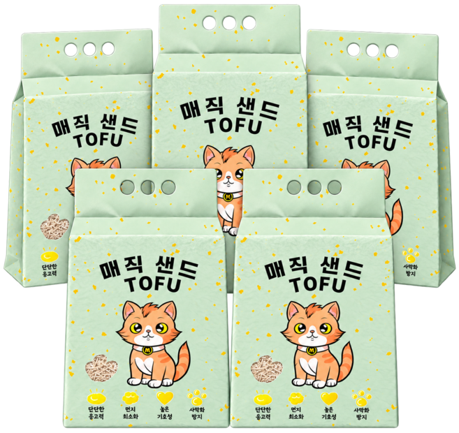 메디펫 매직 응고형 고양이 두부모래 가는입자, 10L, 5개, 녹차향