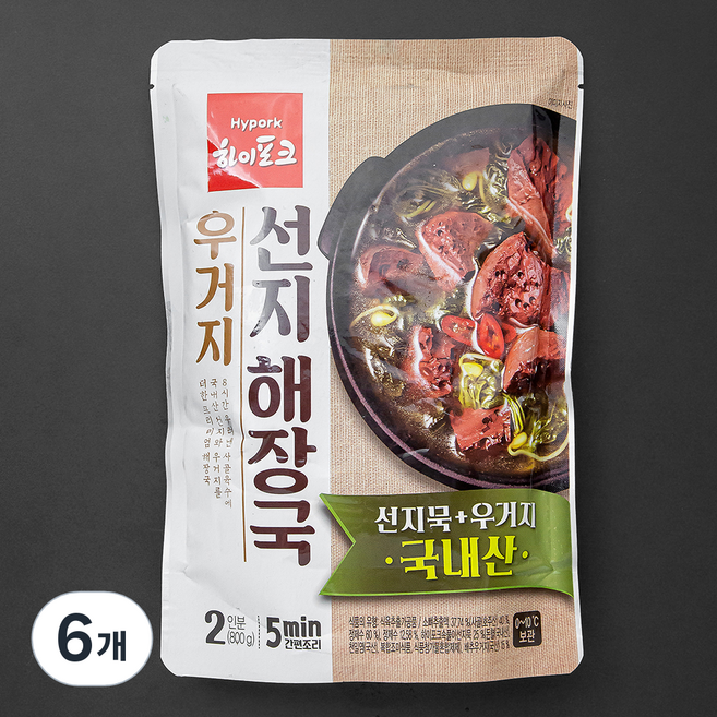 하이포크 우거지 선지해장국 냉장, 6개, 800g