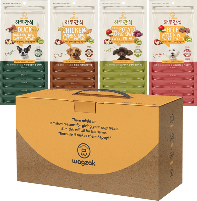 와그작 강아지 하루간식 선물세트 4종 5p, 혼합맛(오리랑 과일야채 / 닭고기랑 과일야채 / 과일이랑 야채 / 소고기랑 과일야채), 30g, 20개
