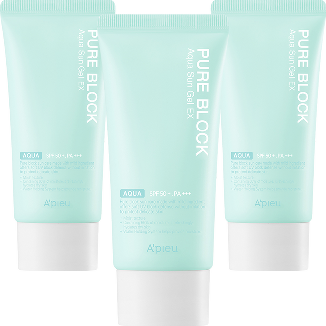 어퓨 퓨어 블록 아쿠아 선젤 이엑스 SPF50+ PA+++, 50ml, 3개