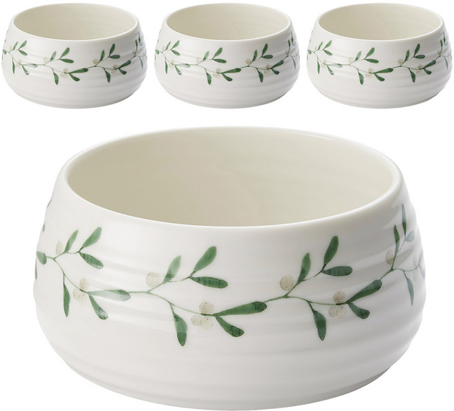 PORTmeIRION 波特玫琳恩 Sophie Conran 槲寄生配菜碗, 白+綠, 4個