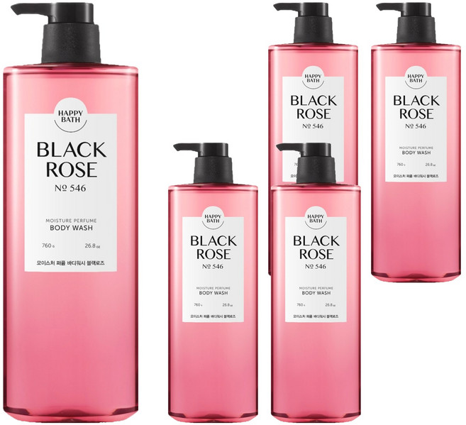 해피바스 모이스처 퍼퓸 바디워시 블랙로즈 향, 760g, 5개