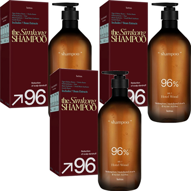 헤트라스 심콩 두피볼륨 탈모완화 기능성 샴푸 호텔우드향, 1.013L, 3개