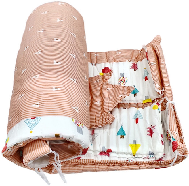 Kori Deer 可莉鹿 清新風嬰兒床訂製加厚純棉防撞床圍欄 + 床墊組, 神奇森林 粉色