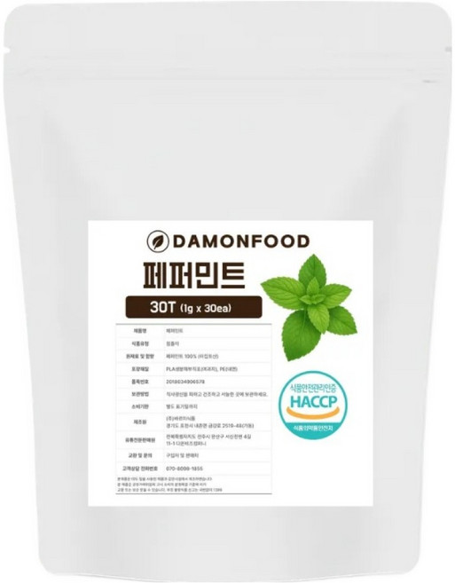 담온푸드 식약처인증 페퍼민트 티백, 1g, 1개, 30개입