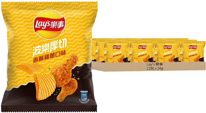 Lay's 樂事 洋芋片 香酥雞腿口味, 34g, 12包