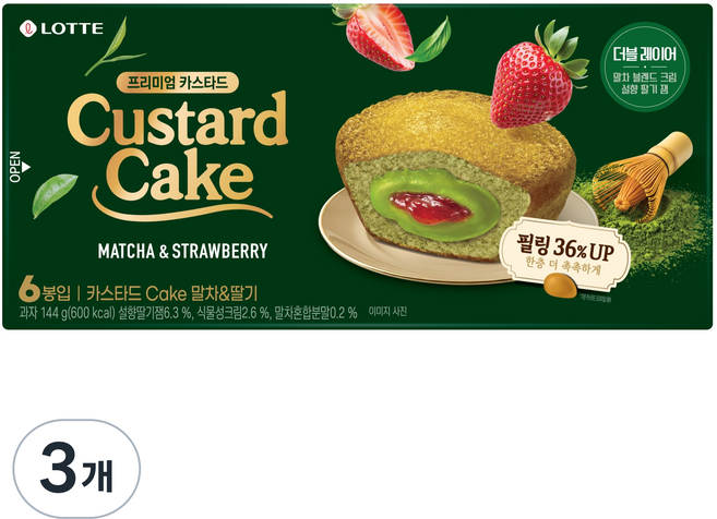 롯데카스타드 케이크 말차 & 딸기, 3개, 144g