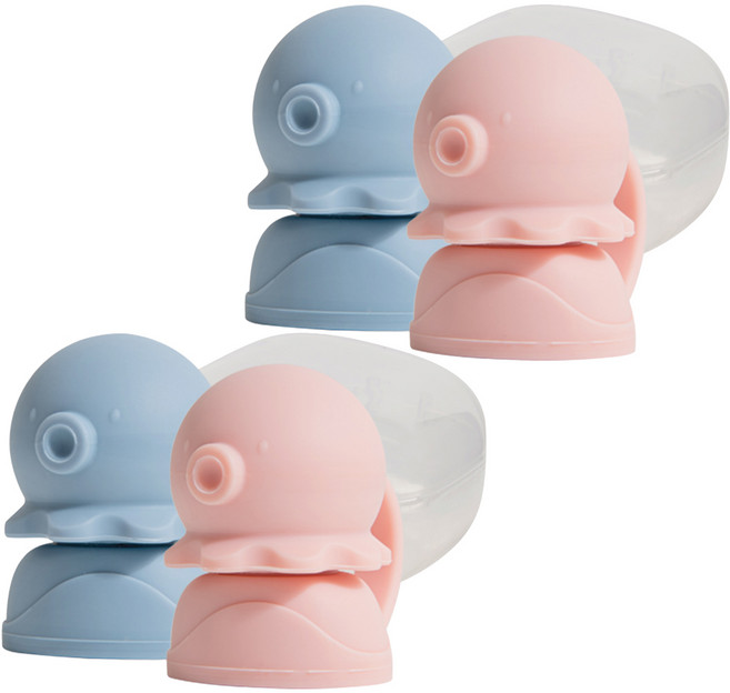 퍼기 유아용 이유식 파우치토퍼 문어캡 2종 + 케이스 세트, 2세트, 핑크 + 블루