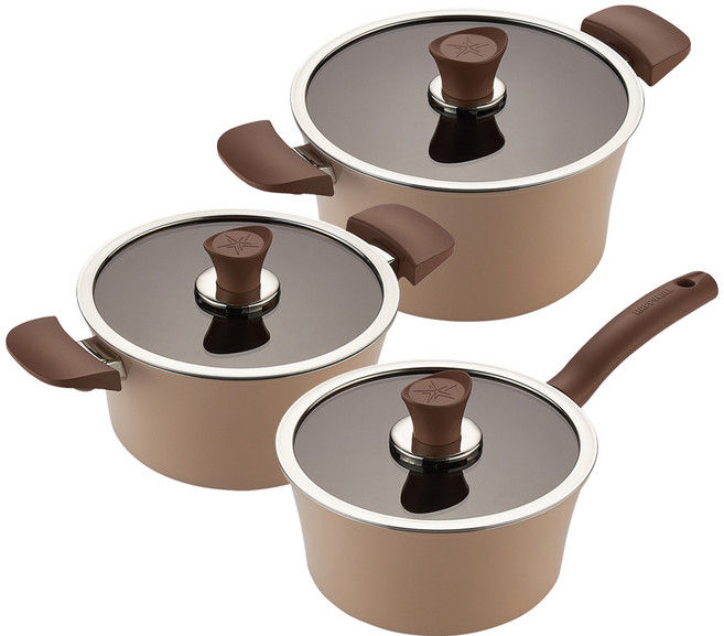 해피콜 인덕션 이든 냄비 세트 3개, 아몬드베이지, 편수 18cm + 양수 20cm + 곰솥 24cm, 1세트