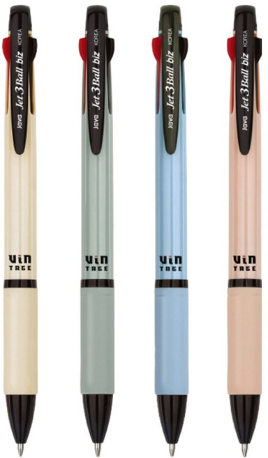 자바펜 제트 3볼 biz 빈티지 펜 4종 세트 0.7mm, BLUE, YELLOW, OLIVE, PEACH, 1세트