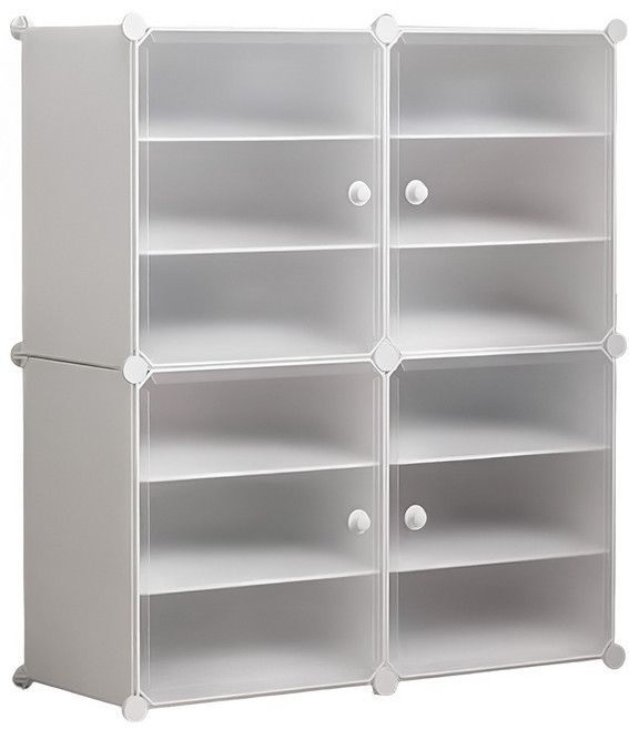 側開式 2列組合鞋櫃 6層, 白色, 1組