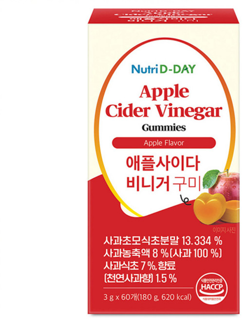 뉴트리디데이 애플사이다 비니거 구미 60개입, 180g, 1개