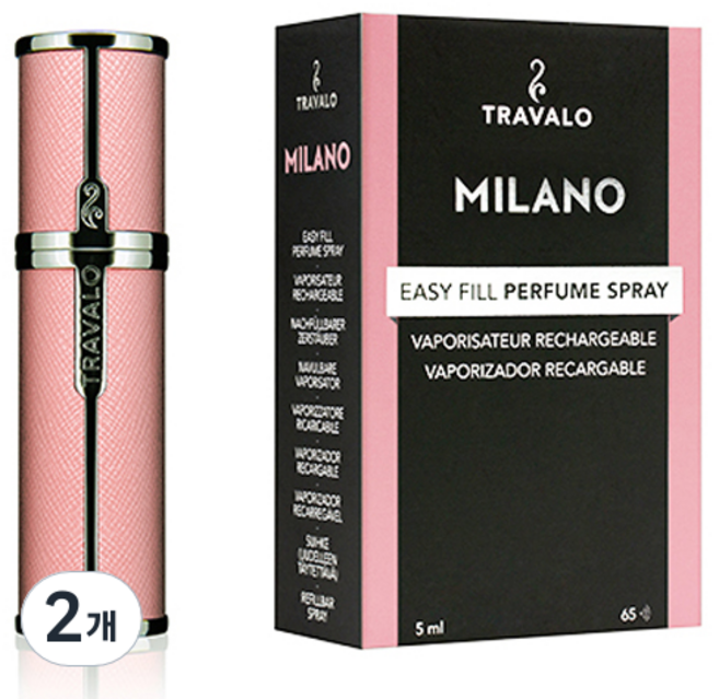 트라발로 밀라노 펌핑식 충전 휴대용 향수공병 5ml, 핑크, 2개