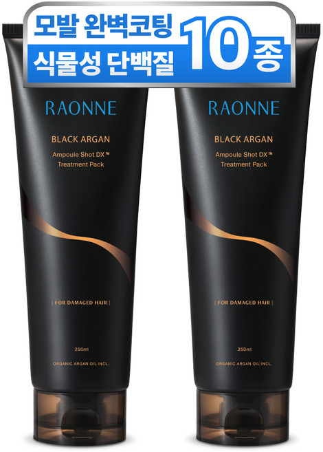 라온느 블랙 아르간 고영양 극손상모 복구 미용실 단백질 트리트먼트 헤어팩, 250ml, 2개