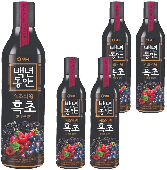 샘표 백년동안 산머루 복분자 현미발효 흑초, 900ml, 5개