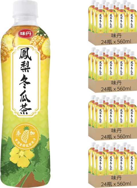 味丹 心茶道 鳳梨冬瓜茶, 560ml, 96瓶