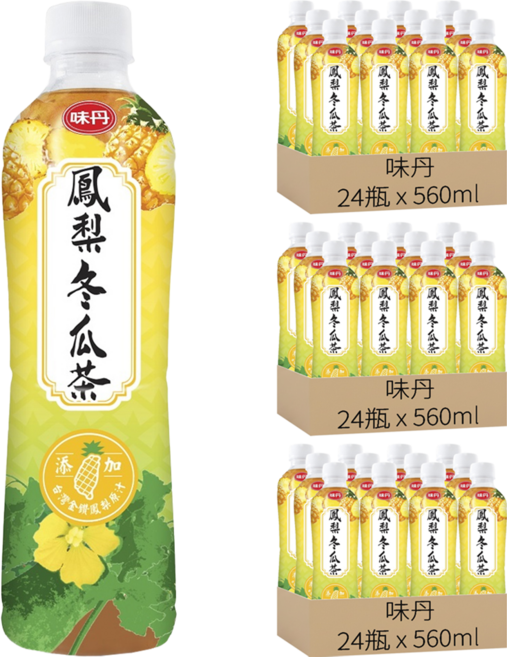 味丹 心茶道 鳳梨冬瓜茶, 560ml, 72瓶