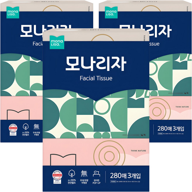 모나리자 천연펄프 미용티슈 2겹, 280매, 9개