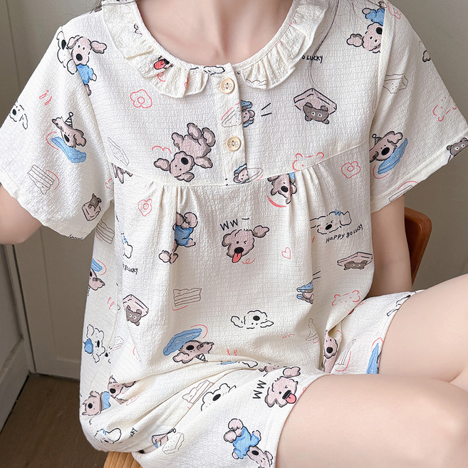 Anna&Co女款Yoru棉質圖案圓領上下套裝