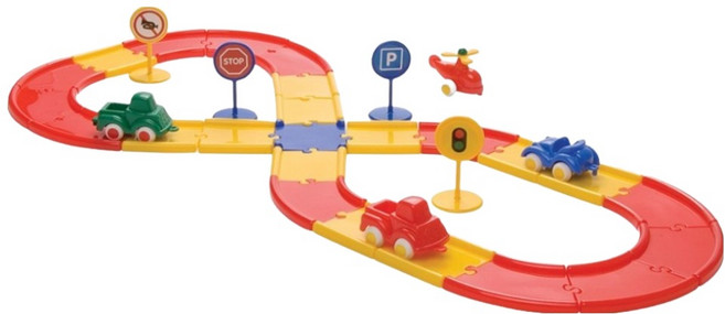 VIKINGTOYS 維京玩具 城市車車賽車場軌道組 附車 x 3台 + 直升機, 紅色 + 黃色, 1組
