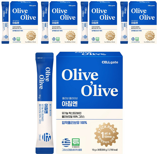 셀게이트 올리브 올라이브 아침엔 유기농 엑스트라버진 올리브오일 그리스 30p, 300g, 5개