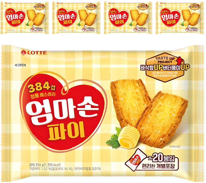 롯데웰푸드 엄마손파이, 254g, 5개