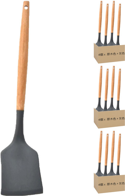 矽膠廚具 密鏟, 原木色 + 灰色, 12個