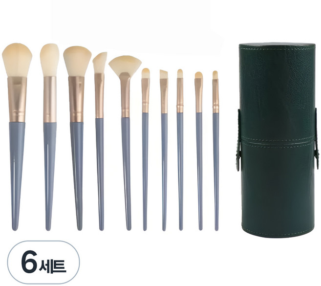 라메디 화장 브러쉬 10종 + 레더 원통 케이스 세트, 6세트, 혼합색상