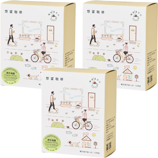 SIMPLEREAL 想望咖啡 佛手烏龍 茶咖啡浸泡包 精品咖啡 + 台灣茶葉研磨 淺焙, 12g, 5包, 3盒
