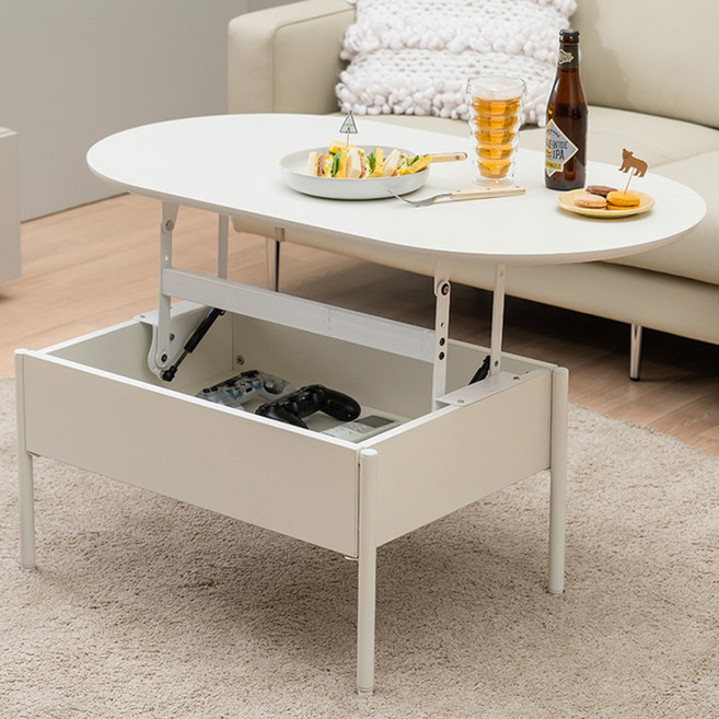 레이디가구 폰드 리프트업 거실테이블 1000 방문설치, 크림화이트