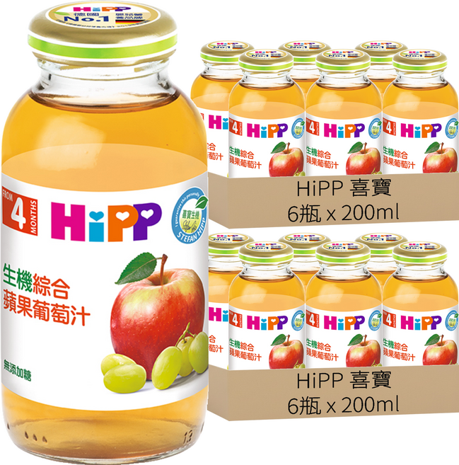 HiPP 喜寶 綜合蘋果葡萄汁 4個月以上, 200ml, 12瓶