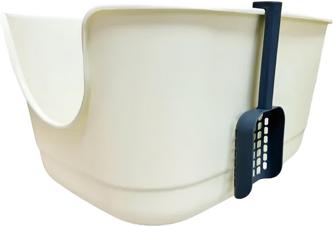 Nice u 毛樂趣 側開貓砂盆 附貓砂鏟 貓適用, 象牙白, 1個