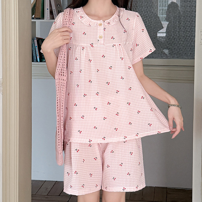 안나앤코 여성용 요루면 패턴 라운드 상하 세트