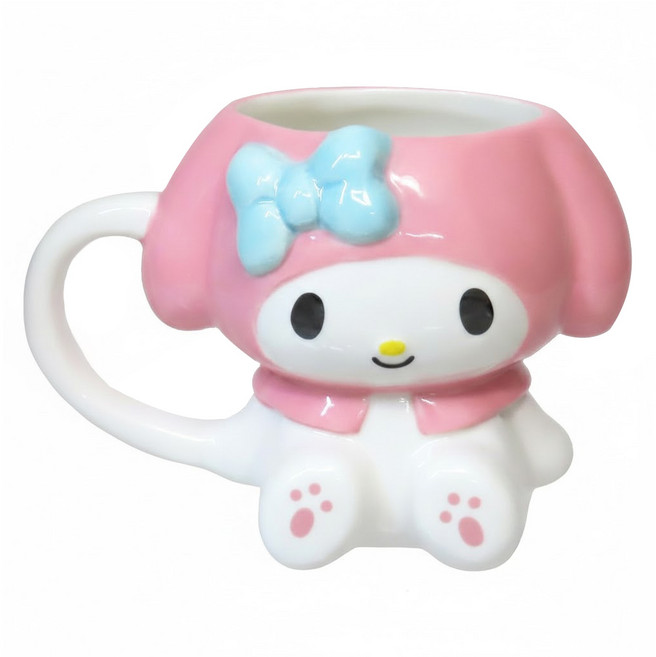 MY MELODY 美樂蒂 陶瓷馬克杯 200ml, 全身坐姿造型 粉色 + 白色, 1個