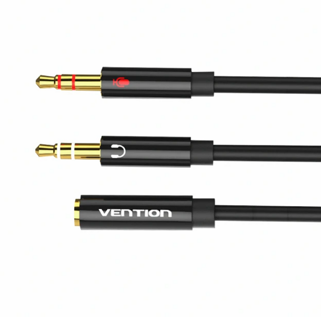 VEnTIOn 威迅 BHD系列 雙TRS 3.5mm公對3.5mm母 音頻轉換線 0.3m, BHDBY, 黑色, 1條