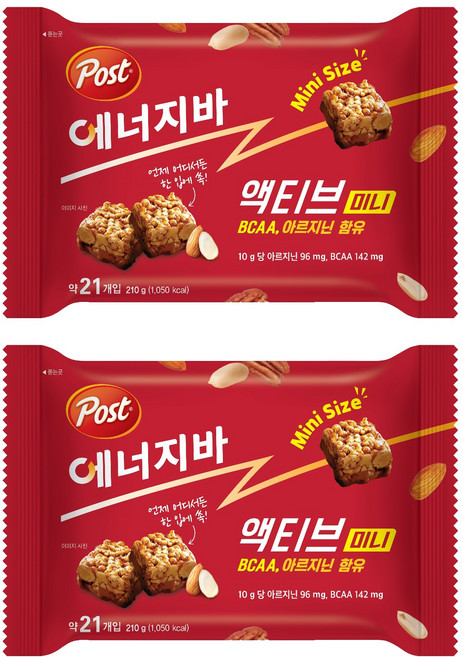 포스트 에너지바 액티브 미니, 210g, 2개