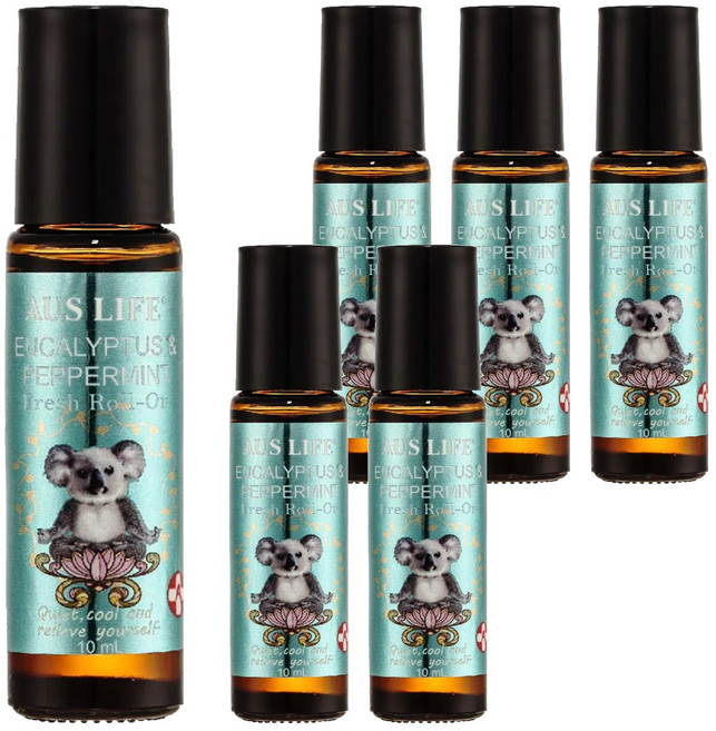 AUS LIFE 澳思萊 尤加利勁涼滾珠精油棒 10ml 含尤加利和薄荷精油, 6瓶
