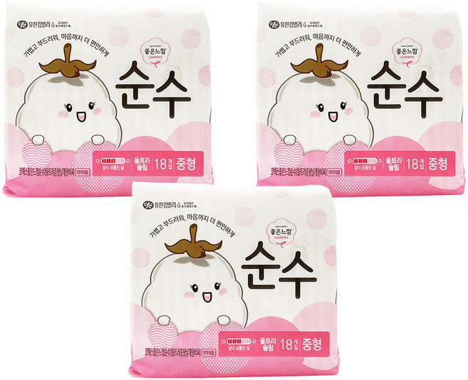 GOODFEEL Soonsu系列 日用超薄蝶翼衛生棉 一般型, 24cm, 18片, 3包