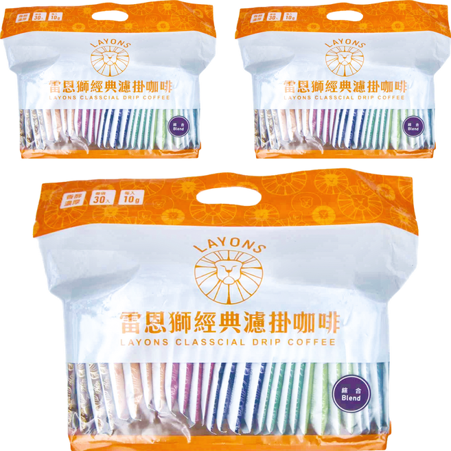 LAYONS COFFEE 雷恩獅咖啡 濾掛式咖啡, 10g, 30包, 3袋