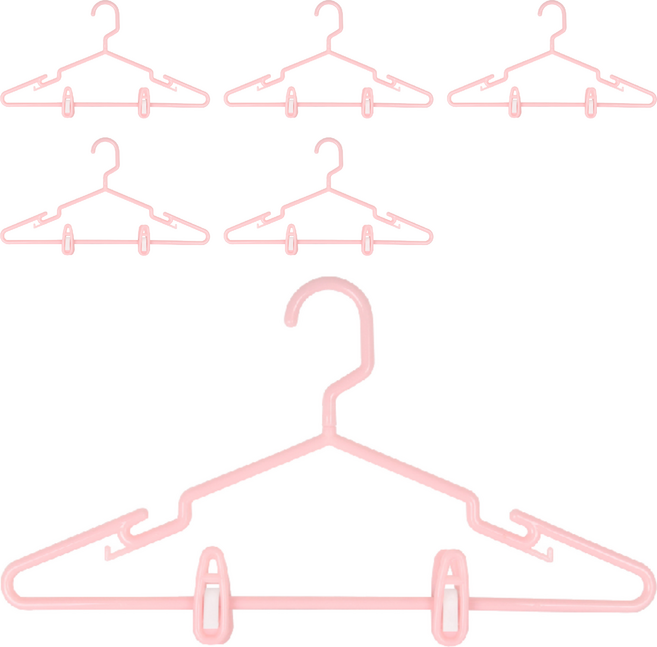 Axis 艾克思 台灣製掛頭可旋轉粉彩附夾塑膠衣架 6個, 甜美粉, 1組