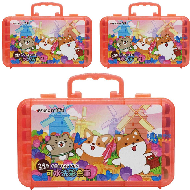 PENROTE 筆樂 第2代 柴語錄水洗彩色筆 24色 DPG8037, 粉紅色, 3盒