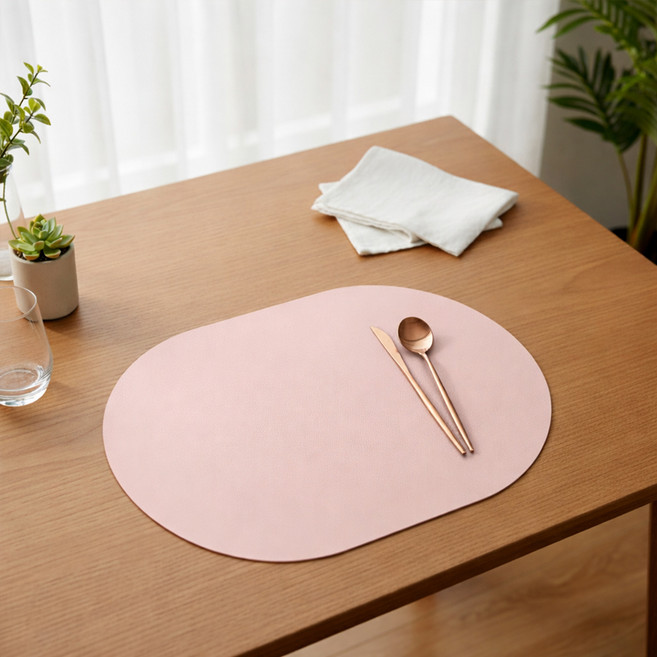 MF스토어 조엔수 집들이 선물 양면 가죽 식탁 테이블 매트, 핑크 + 그레이, 1개, 44 x 30 cm