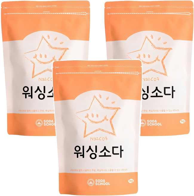 소다스쿨 워싱소다 세탁세제, 1kg, 3개