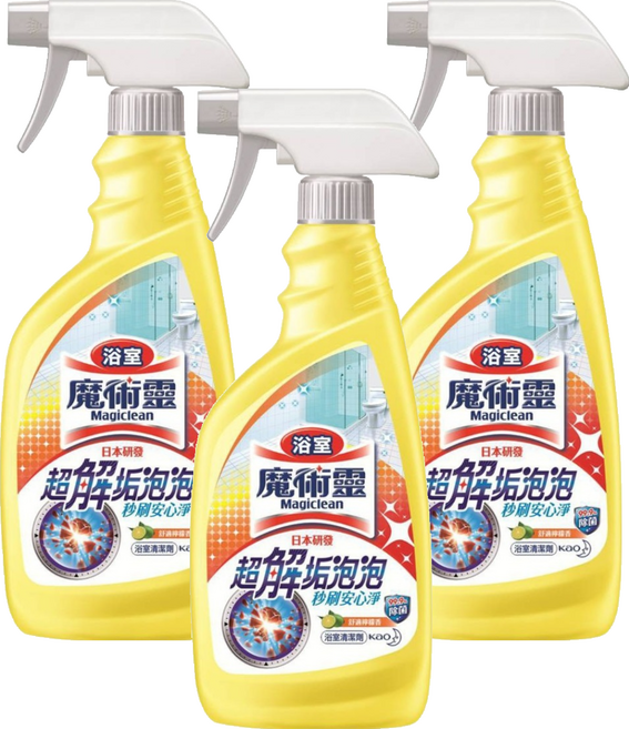 Kao 花王 Magiclean 魔術靈 台灣公司貨 浴室清潔劑 噴槍瓶 舒適檸檬, 500ml, 3瓶