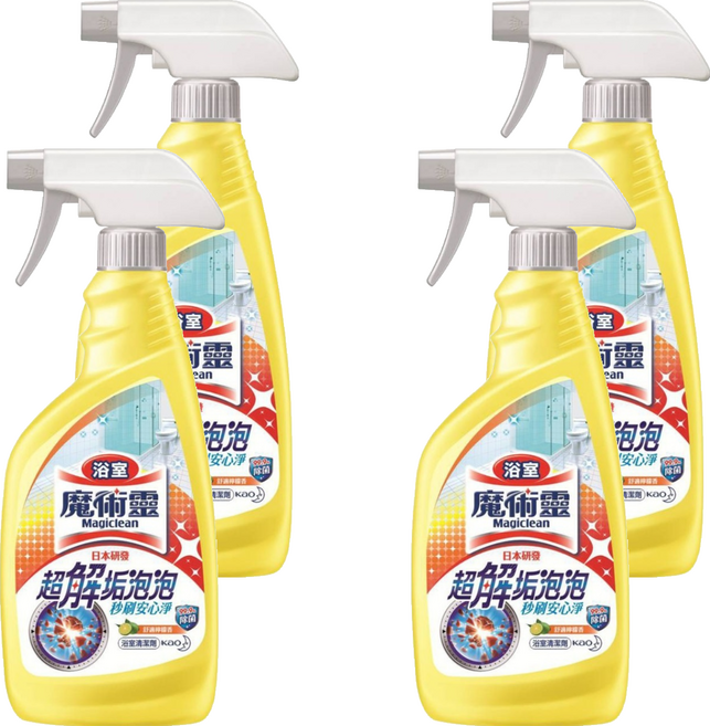 Kao 花王 Magiclean 魔術靈 台灣公司貨 浴室清潔劑 噴槍瓶 舒適檸檬, 500ml, 4瓶