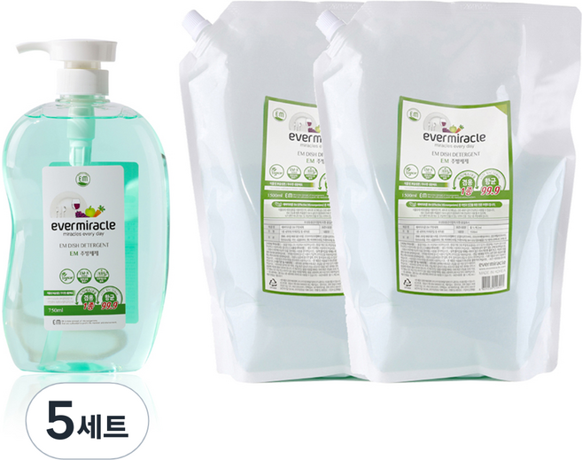 에버미라클 EM 주방세제 750ml + 리필 1.5L x 2p, 5세트